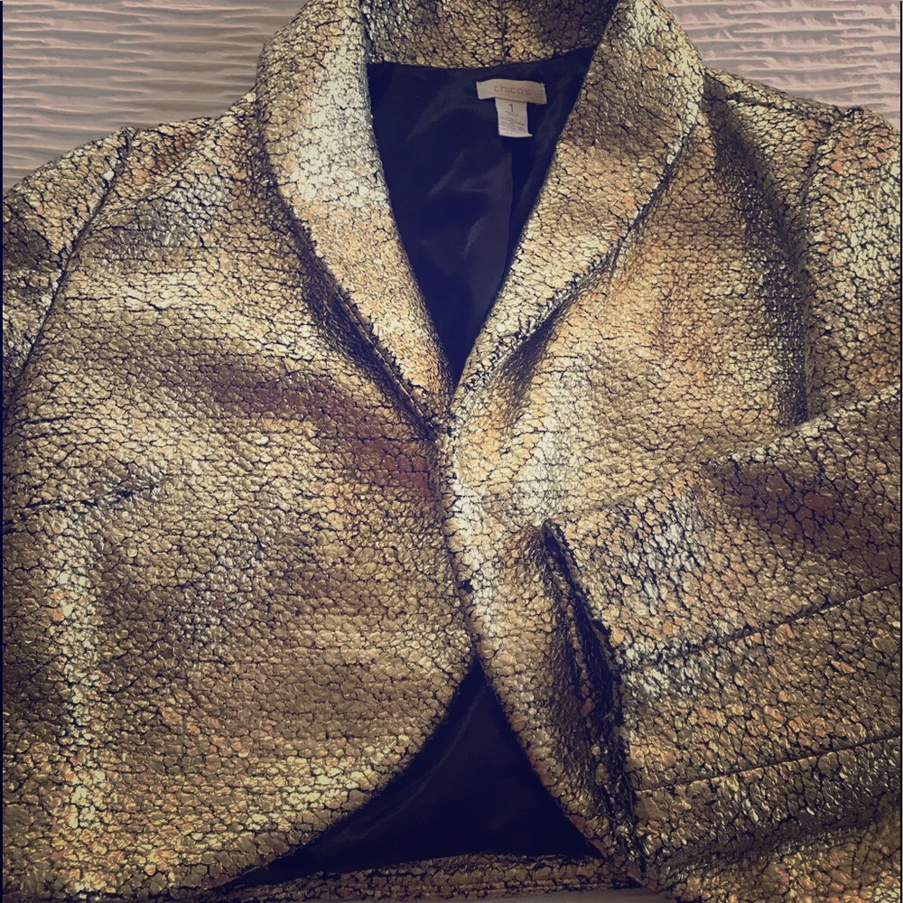 Chico’s Gold crop jacket, 3/4 sleeves